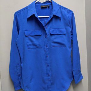 Apt. 9 Royal blue blouse long sleeves XSP Vtg. button down pleats pockets